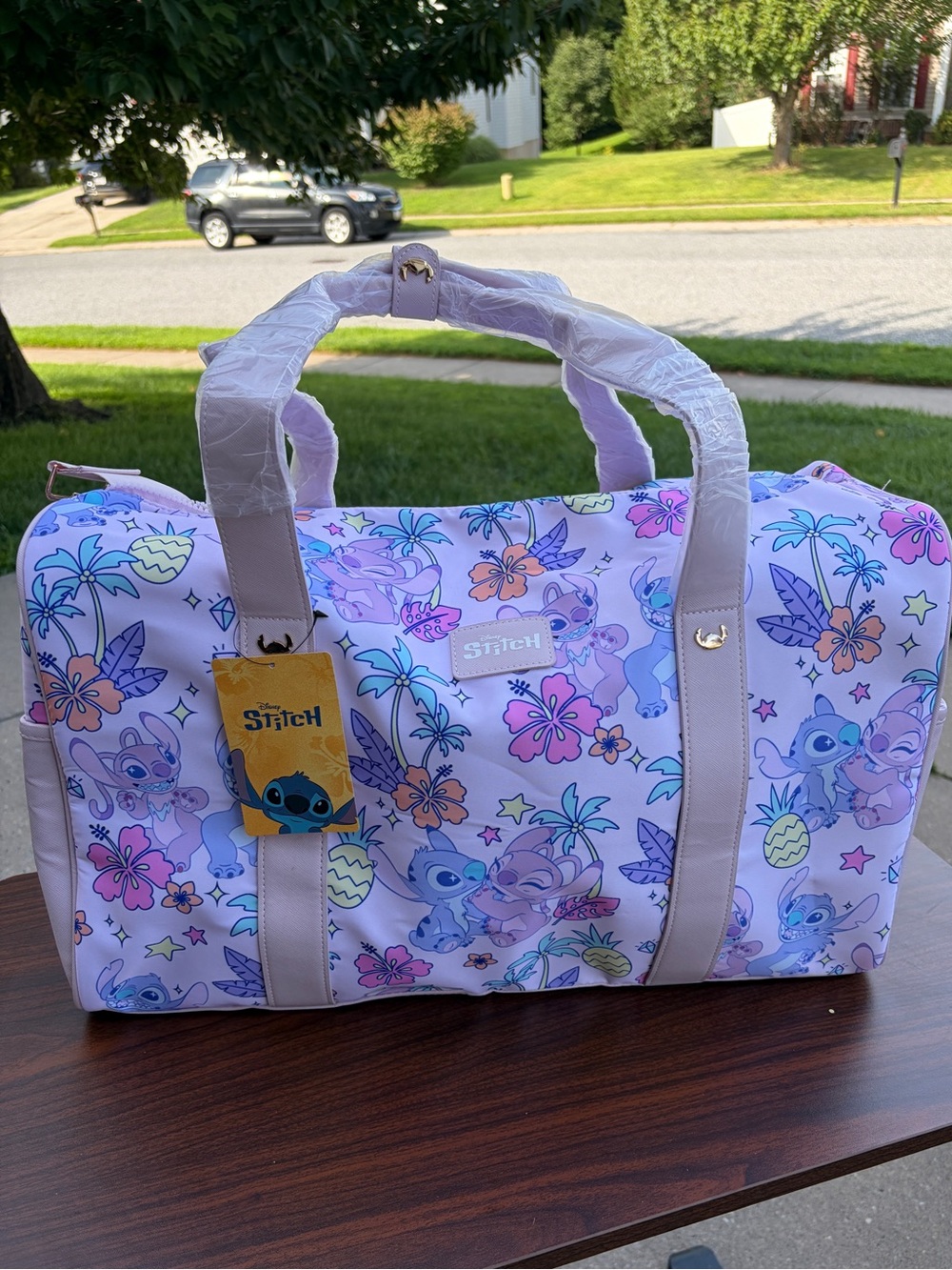 Disney Stitch & Angel Tropical Duffle Travel Bag Weekender NWT 18”